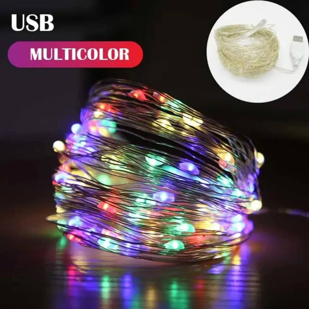 1/3/5/10M กันน้ํา USB ไฟ LED String ทองแดงลวด Fairy Garland โคมไฟคริสต์มาสงานแต่งงานวันหยุดแสงพวงหรีด