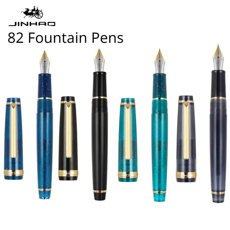 Jinhao 82 pluma estilográfica con adorno dorado, barril acrílico, punta fina para escribir, caligrafía, firma, escuela, suministros de oficina, papelería