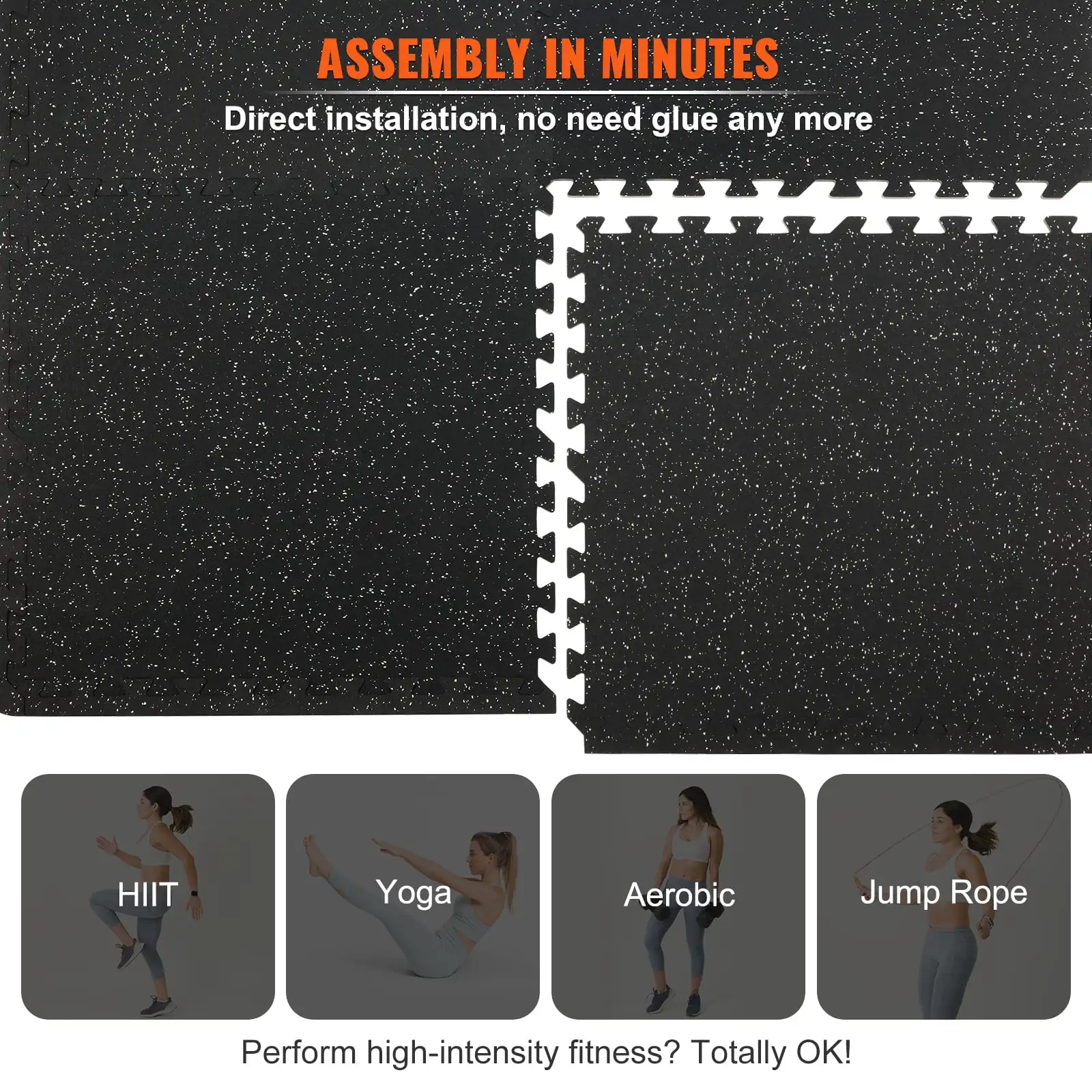 12pcs 1/2 inch Thick Gym Floor Mats, 24" x 24" EVA Foam & Rubber Top Interlocking Workout Floor Mats with 48 sq