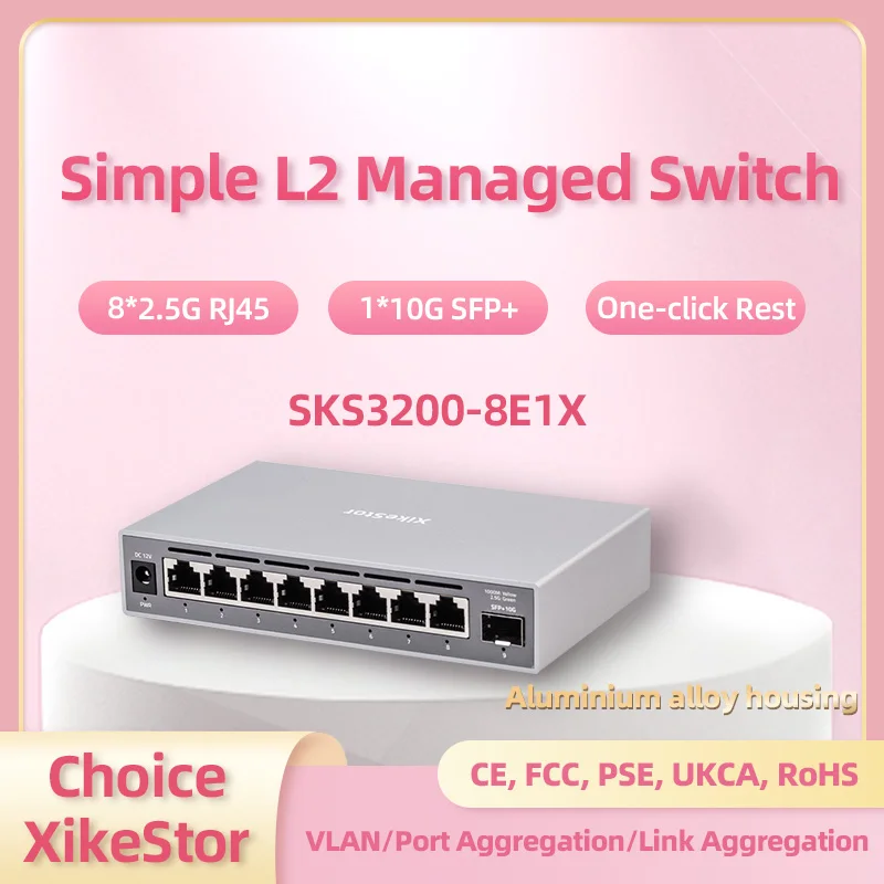 Xikestor Simple L2 administrado 2.5G 8 puertos 2.5G RJ45 y 1 puerto 10G SFP+ Ethernet compatible con agarración VLAN/puerto