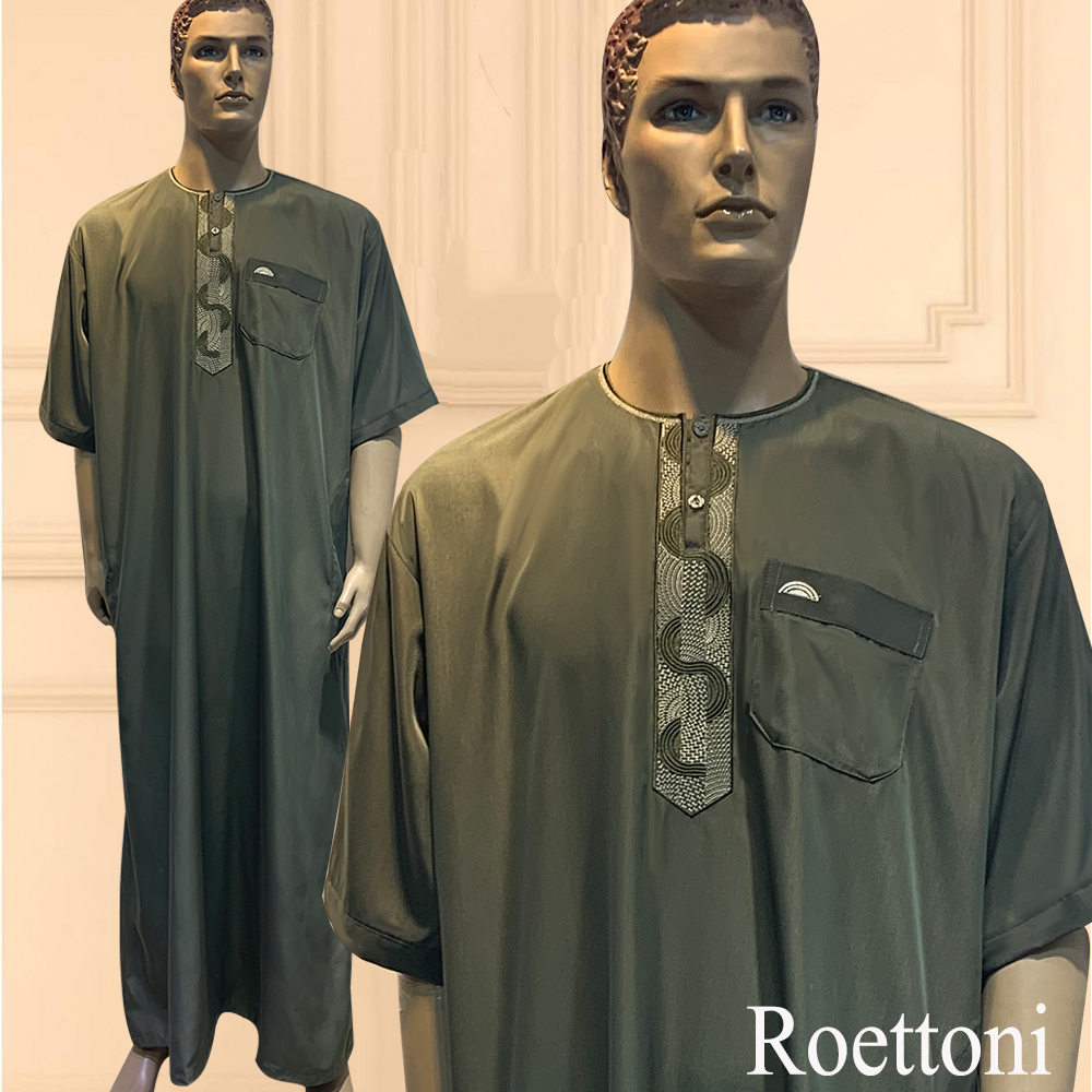 男性用半袖マキシドレス,イスラム教徒の祈りのドレス,カフタン,ジュバ,マット,モロッコ,刺sau, 新品,1個