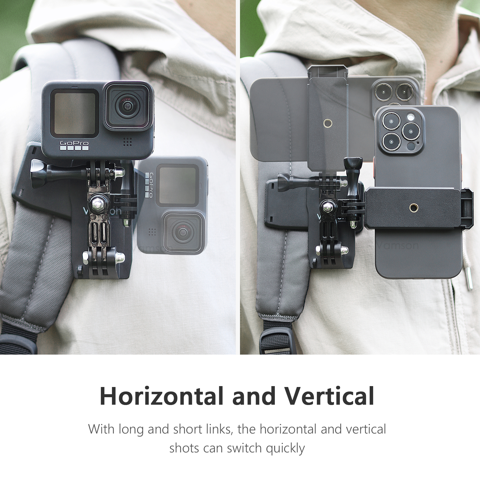 Clipe de mochila Vamson para Insta360 x3 para GoPro Hero 11 10 9 Câmera 360 ° Acessórios de montagem de cinto de ombro giratório para ação Dji