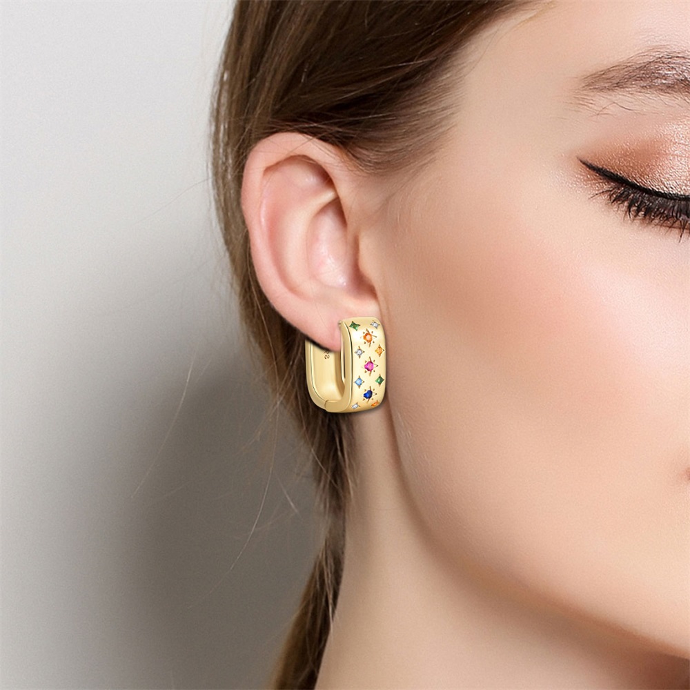 Retro 925 Sterling Silver Colored Starry Gold Square Hoop Earrings for Women's Wedding Parties Jewelry Accessories S925