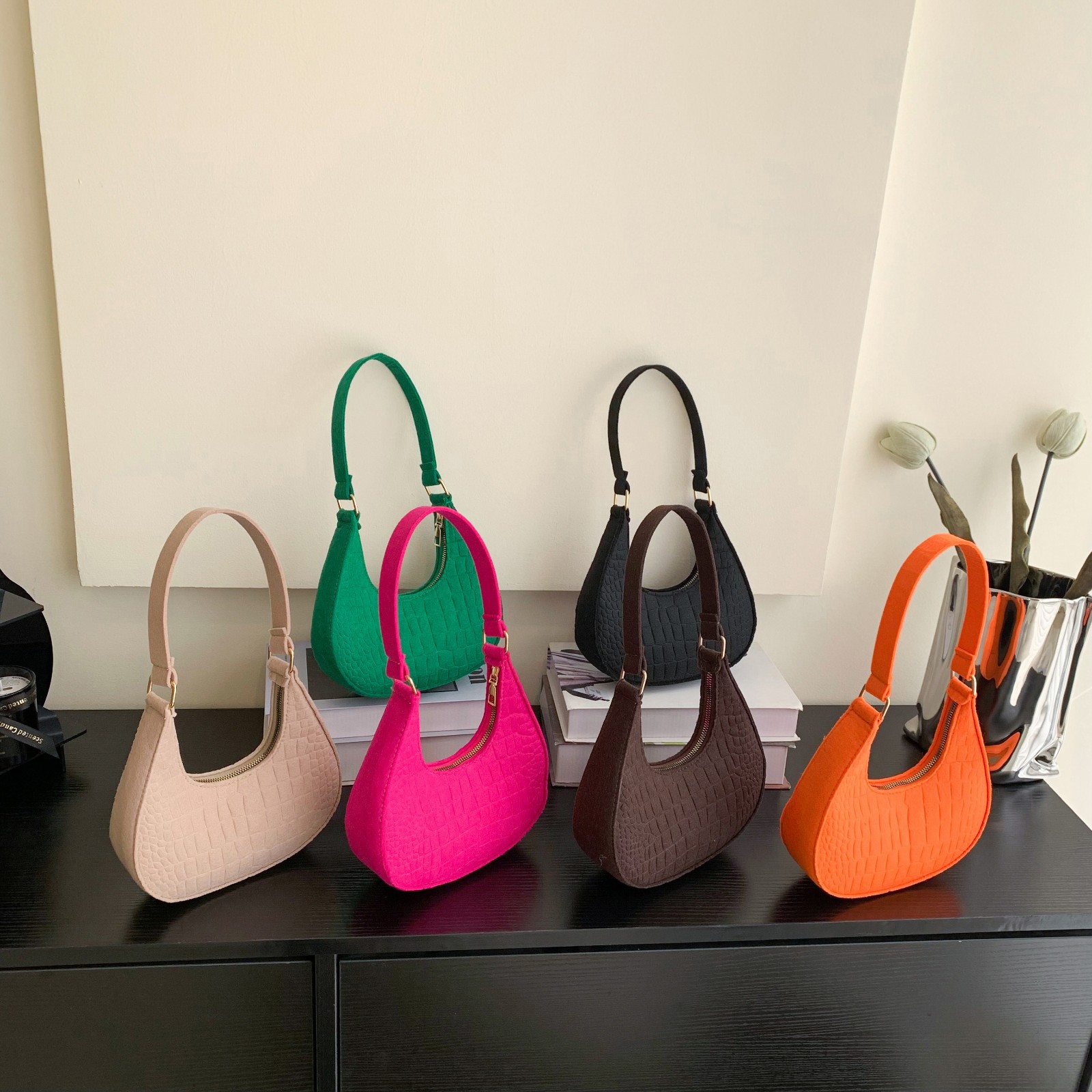 ISKYBOB, bolso de hombro informal para mujer, bolso con patrón de piedra de fieltro para axila, moda 2023, temperamento, versión coreana, bolso de invierno