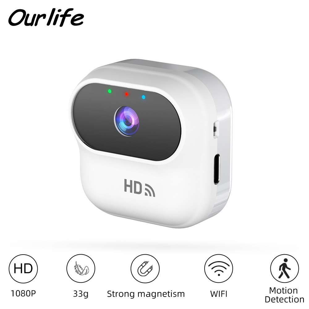 Ourlife Mini cámara 1080P WiFi cámara de seguridad inteligente para el hogar Monitor videocámaras cámara de videovigilancia con seguimiento de movimiento