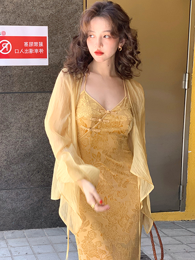 Cardigã de proteção solar leve f boêmio de verão sem mangas com decote em V manga crida com vestido de alça