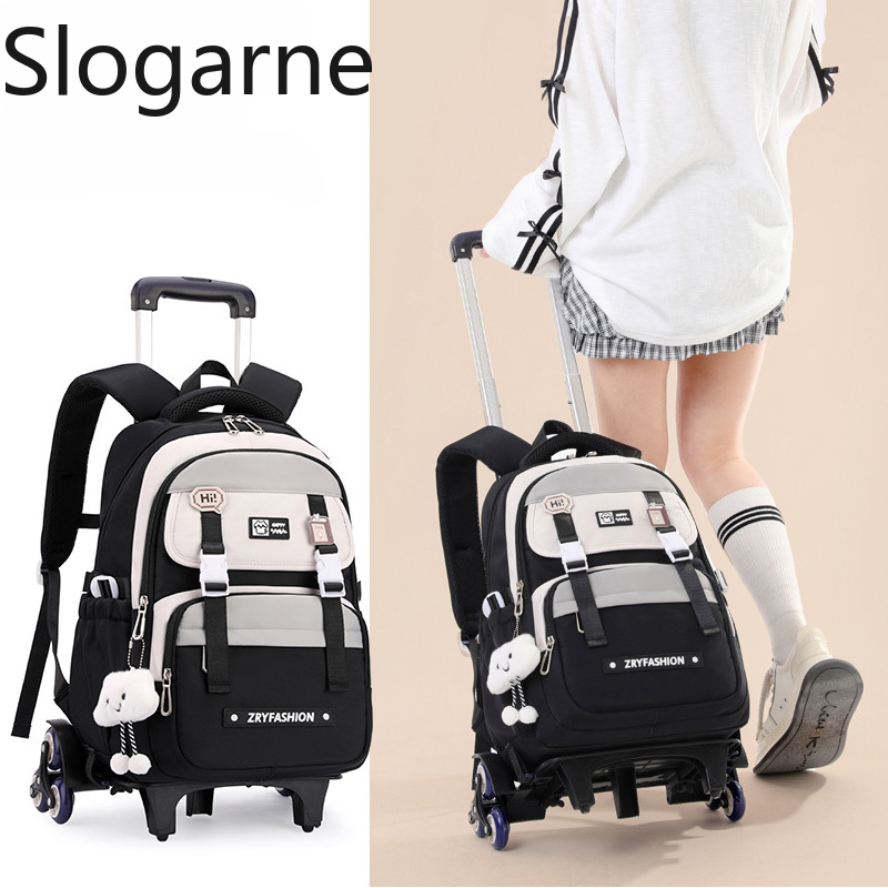 Kinder Rollrucksack Kinder Wasserdichte Schultasche mit Rädern Mittelschule Trolley Gepäck Rucksack Frauen Rucksack mit Rädern
