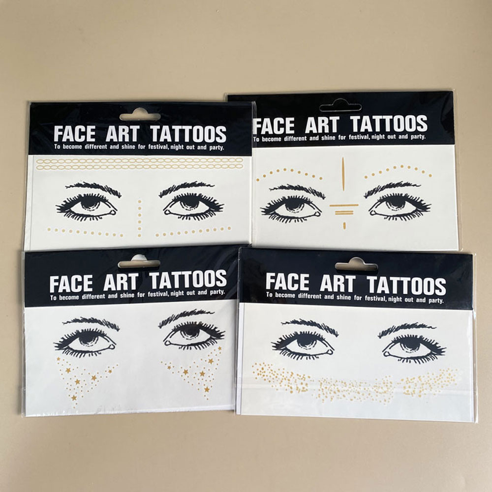 Gold Glitter Tattoo สติกเกอร์สําหรับแต่งหน้า Metallic Moon ดาวกันน้ําชั่วคราวรอยสักกระสําหรับผู้หญิง Eyebrow Party