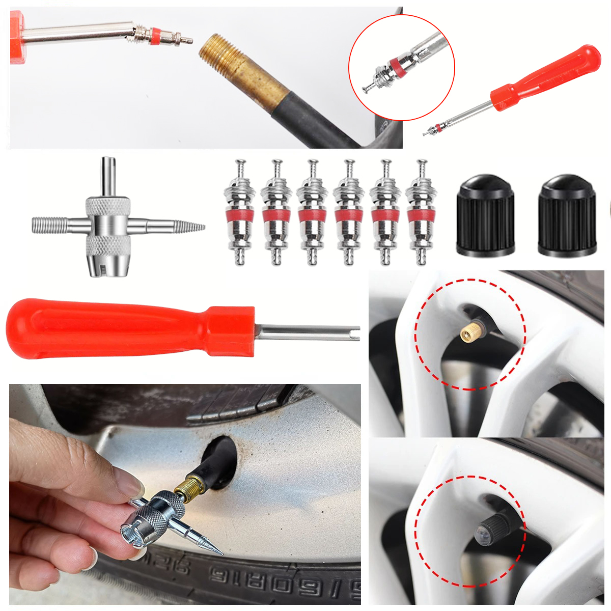 รถจักรยาน Slotted Handle ยางวาล์ว Stem Core Remover ไขควงยางซ่อมติดตั้งชุดเครื่องมือ Auto อุปกรณ์เสริมรถจักรยานยนต์