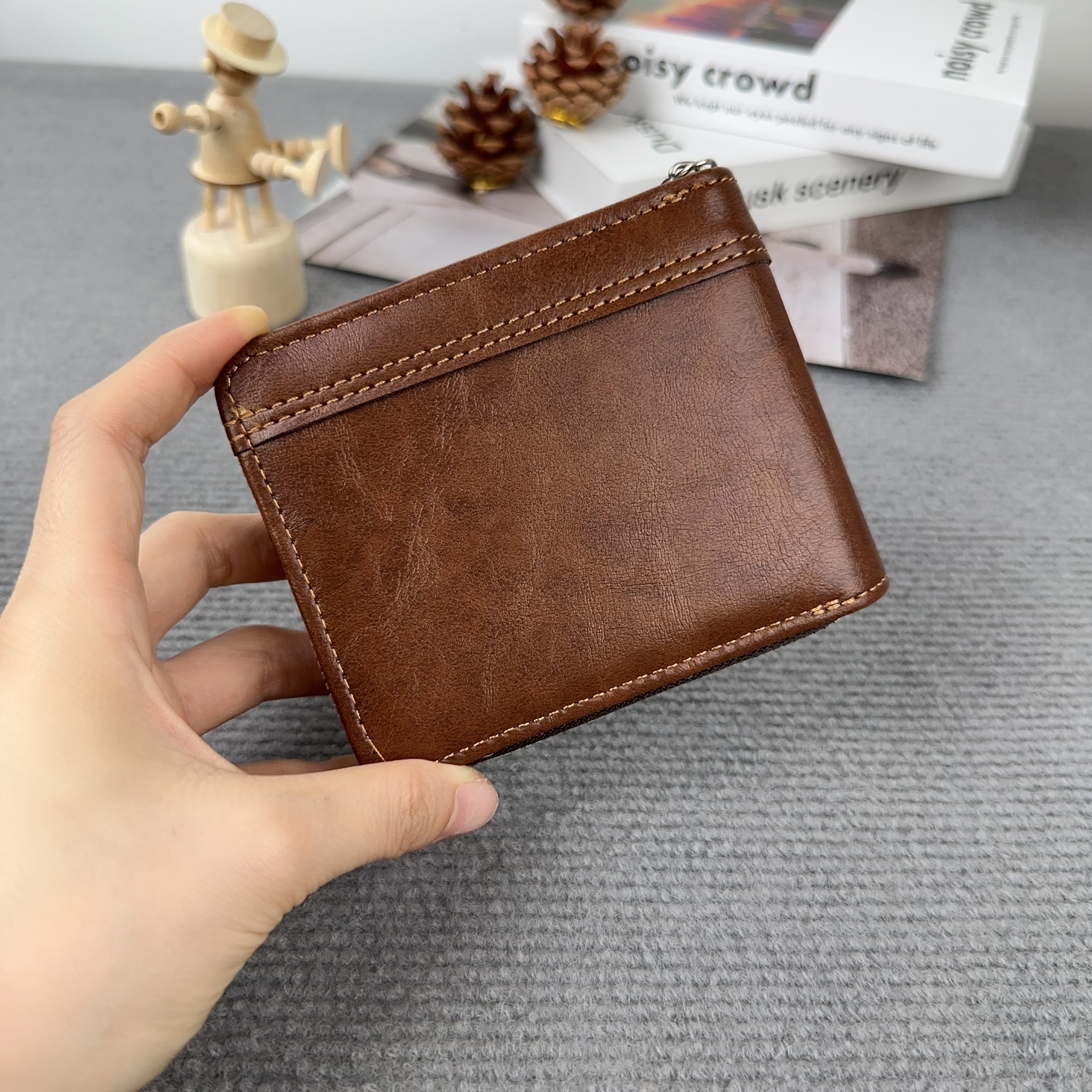 New Men's Business Wallet Classic Spliced Zipper Multi Card Short Wallet Large Capacity Card Bag Zero Wallet