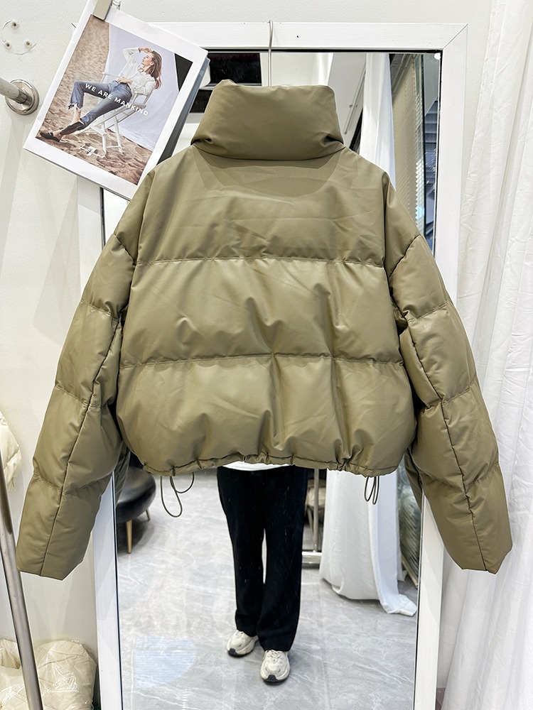 冬ショート Pu レザーダウンコットンジャケット女性のパンスタイルコート韓国語バージョンルーズフィットジッパーポケット肥厚ポリエステル