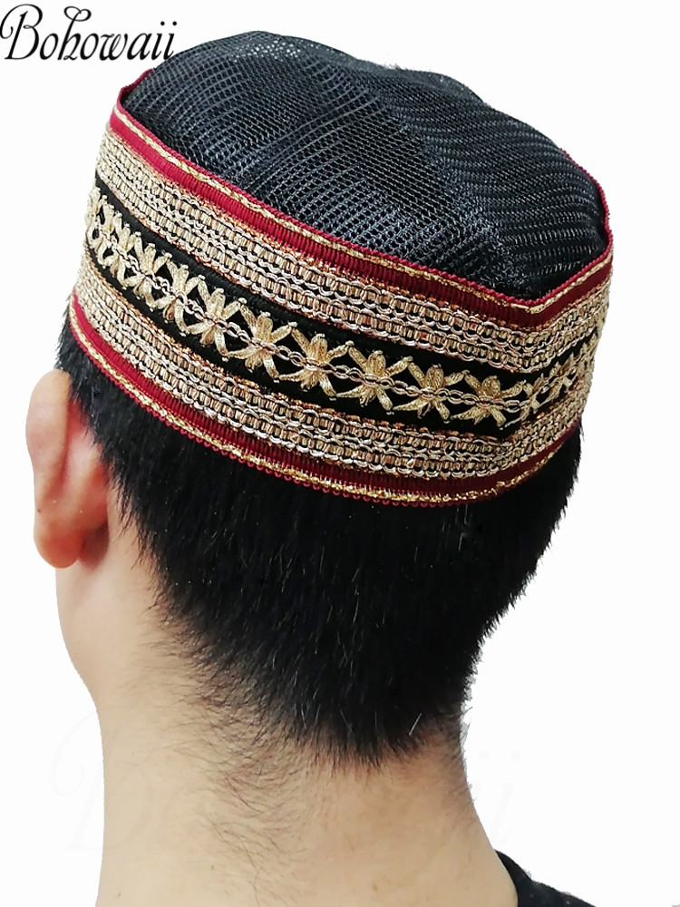 BOhowaii-男性用のイスラム教徒の帽子,特別な日のためのファッショナブルな衣服,アジアのkufiの祈りのためのヘッドギア,クール,夏