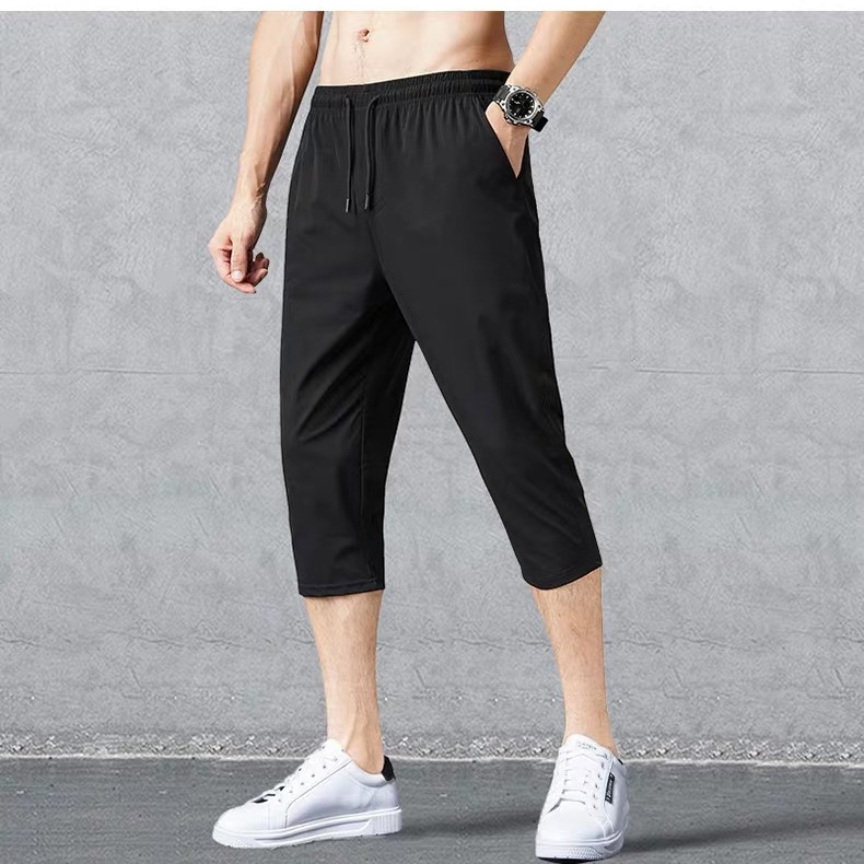 2024 Zomer Heren Shorts Ademend Uitgerekt Nylon Ijs Zijde 3/4 Korte Capri Broek Sport Rijbroek Plus Size Casual Shorts Mannelijke