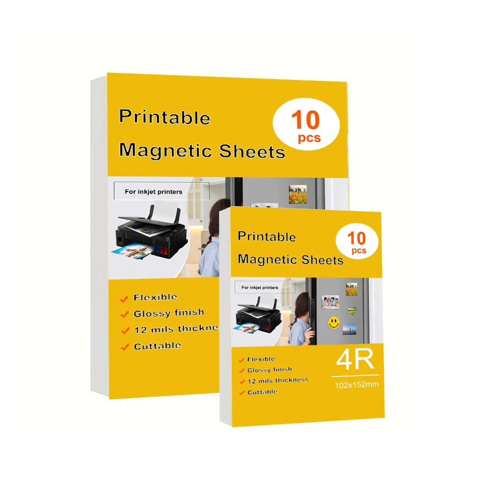 10 pezzi A4/4R carta fotografica magnetica lucida fogli magnetici stampabili non adesivi per stampanti a getto d'inchiostro adesivi per frigorifero fai da te