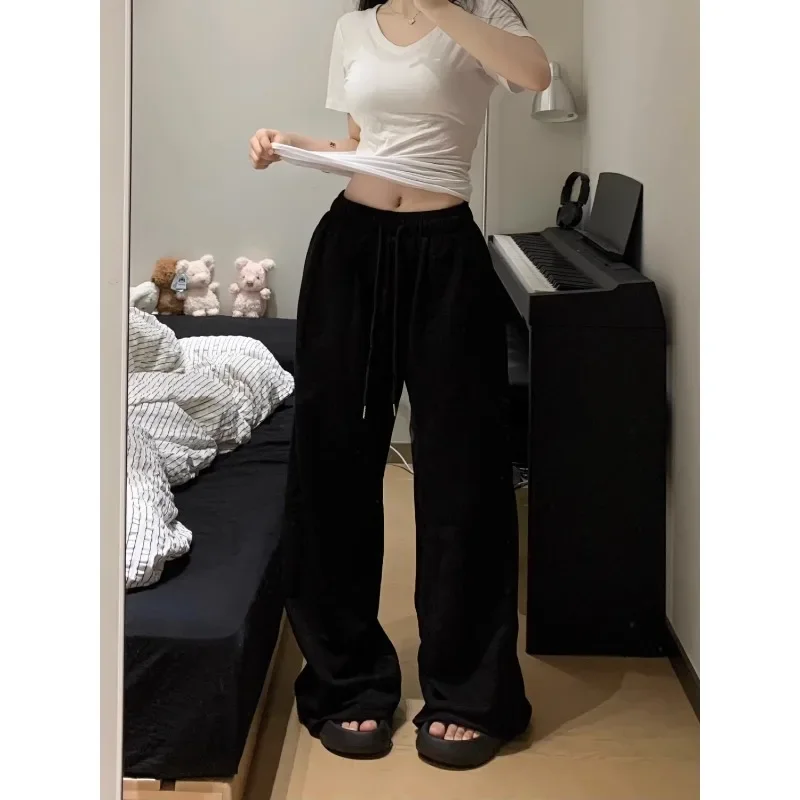 Deeptown 여성용 그레이 스웻팬츠 와이드 레그 팬츠, 캐주얼 오버사이즈 스포츠 바지, 한국 패션 스트리트웨어, 빈티지 스트레이트 조거
