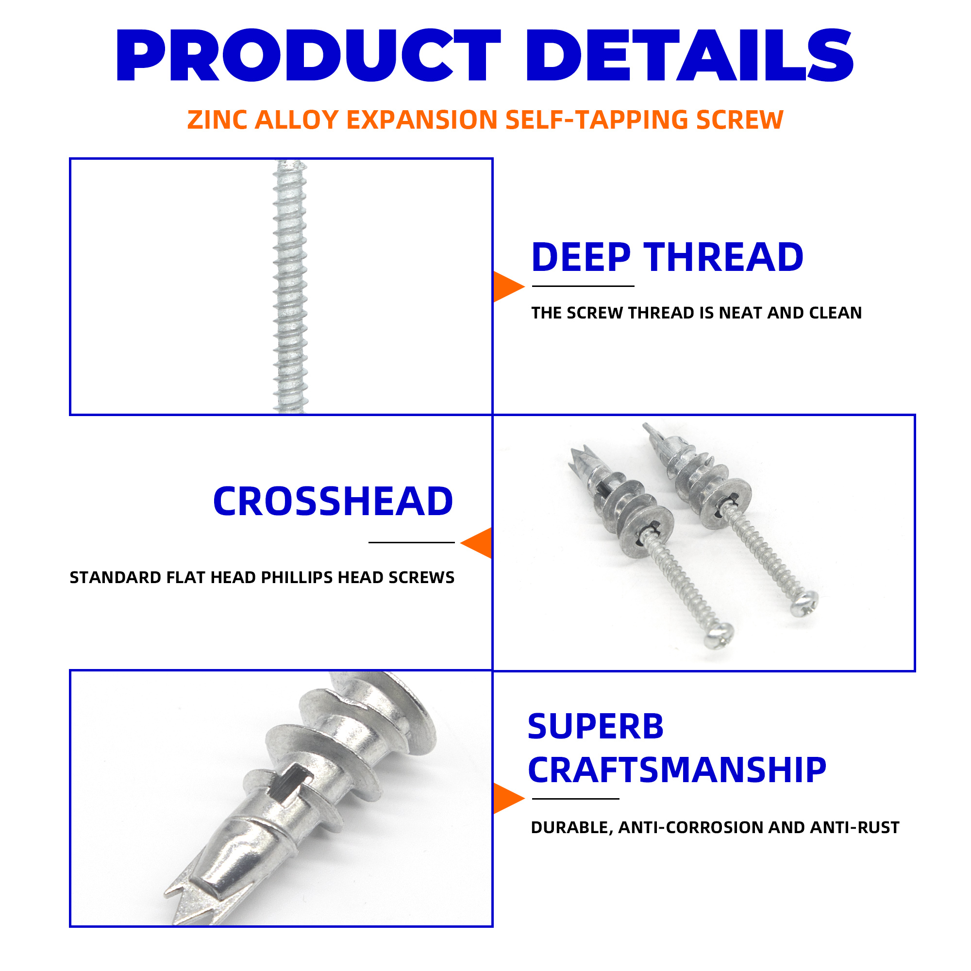 40/80/120 pces liga de zinco gesso drywall âncora parede oca auto-perfuração plugue de parede com parafuso de rosqueamento parafuso drywall
