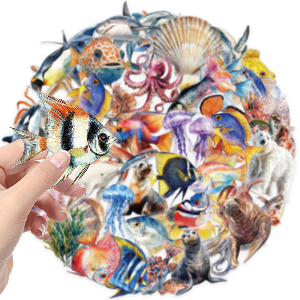 10/30/50 pçs colorido mar peixe dos desenhos animados adesivo estético mão contabilidade transparente decoração decalques diy scrapbooking suprimentos