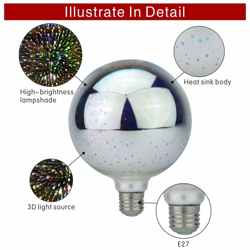 3D 장식 LED 전구 E27 6W 85-265V 빈티지 에디슨 전구 스타 불꽃 놀이 램프 휴일 밤 빛 참신 크리스마스 트리