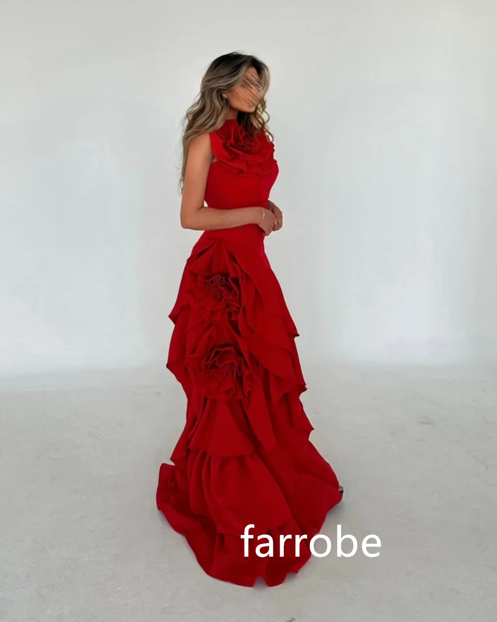 ที่กําหนดเองคุณภาพสูง JERSEY จีบทรัมเป็ตดอกไม้ MIDI ชุดราตรีคลาสสิกประณีตสไตล์โมเดิร์น Pastoral จีน