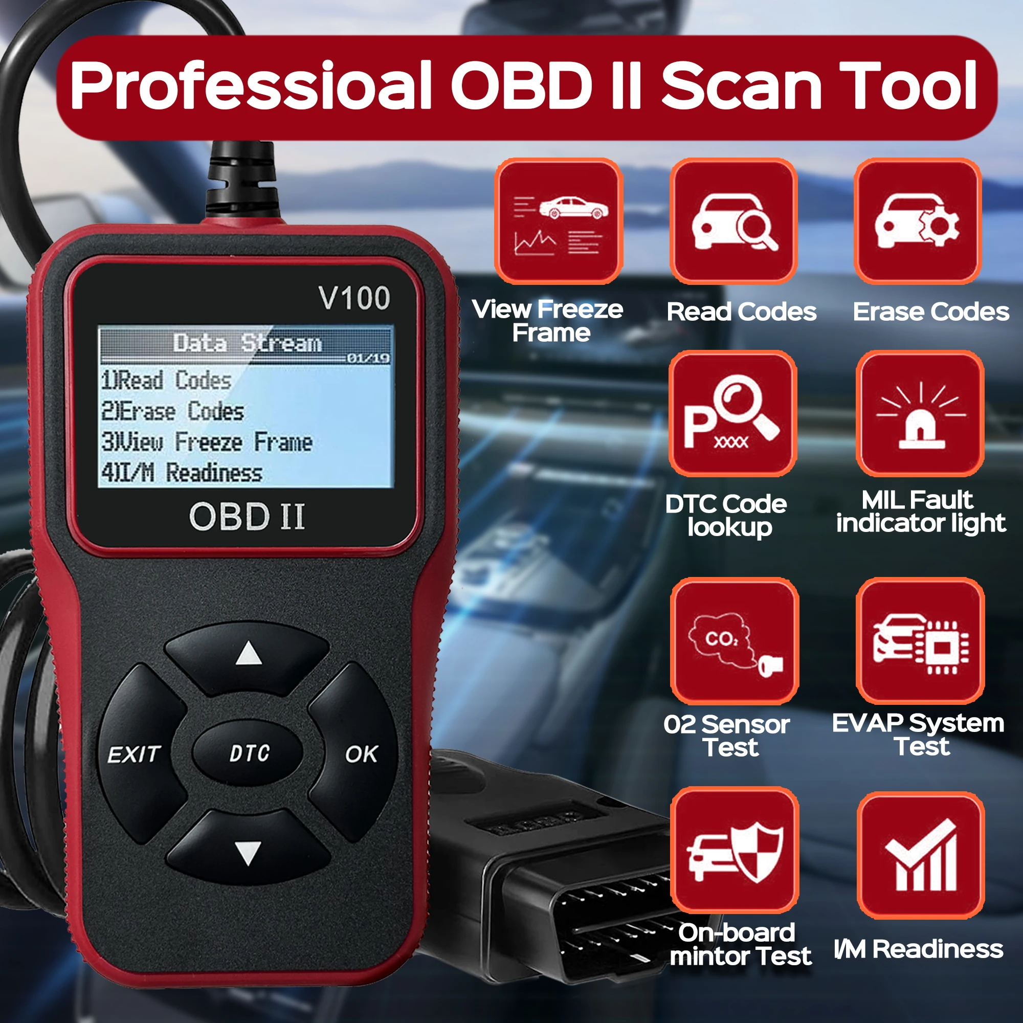 Lector de código de coche, escáner OBD2, escáner de fallos de luz del motor, herramienta de escaneo de diagnóstico de prueba de batería