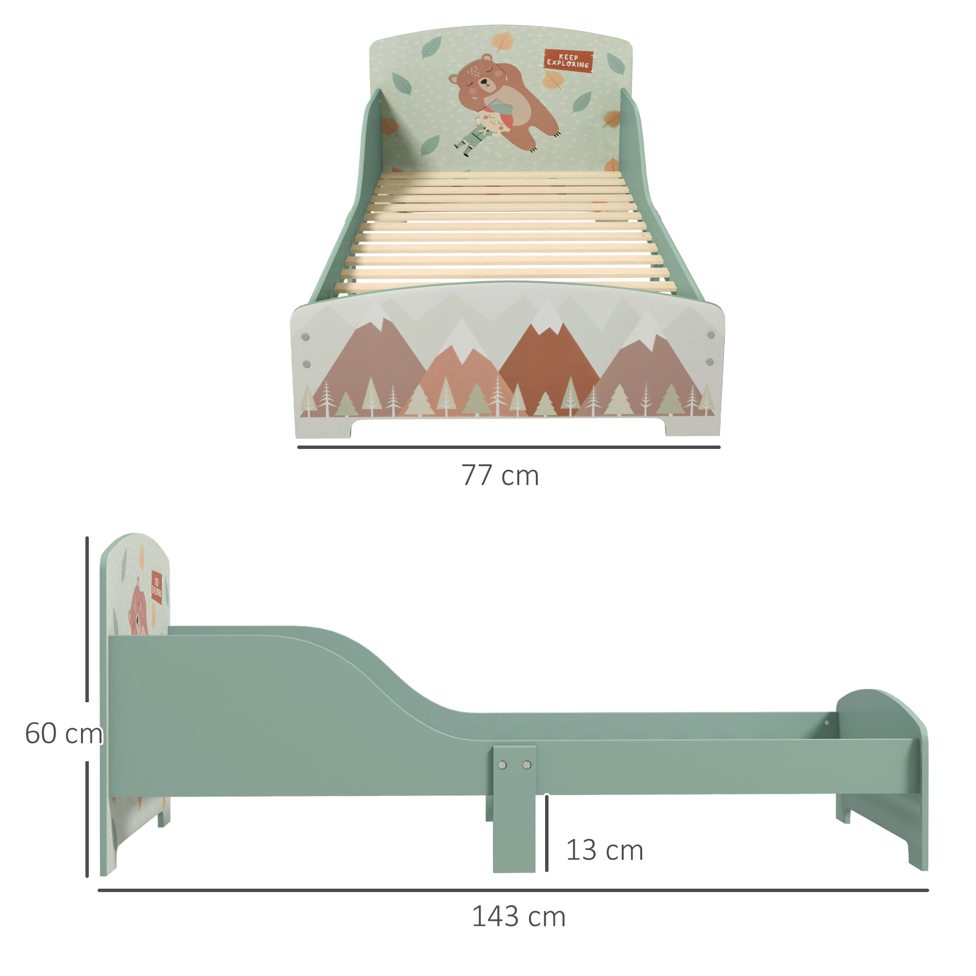 ZONEKIZ Cama Infantil de Madera 143x77x60 cm para Niños de 3-6 Años Carga 40 kg