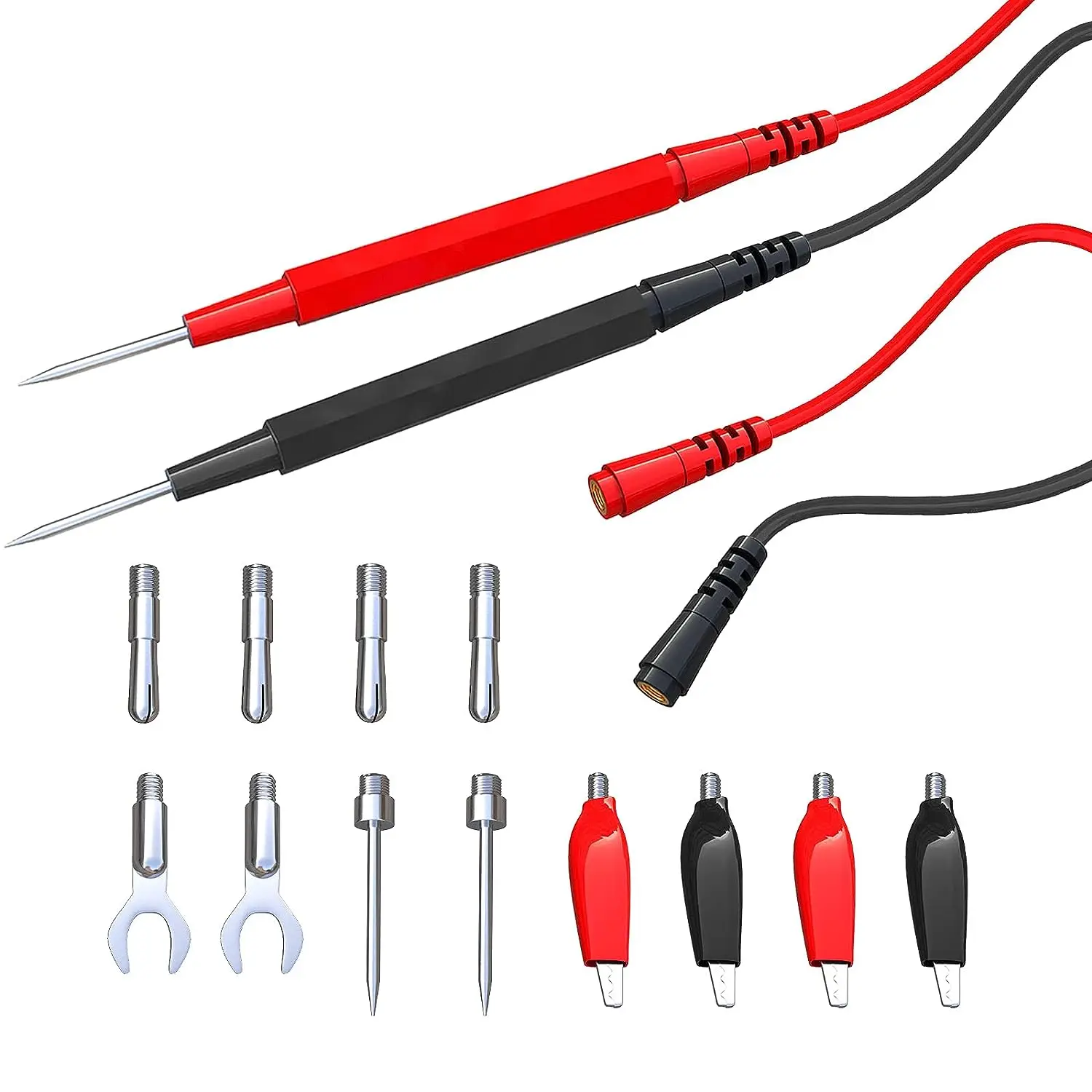 Kit di cavi di prova per multimetro da 16 pezzi Set di cavi di prova di ricambio + clip a coccodrillo sonde di prova per tappi a Banana tappi a Banana per multimetro