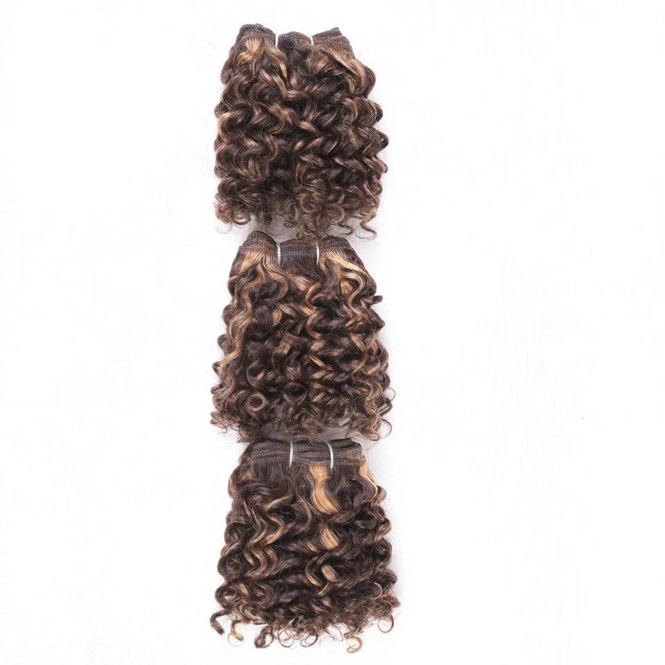 Jerry Curly Human Hair Bundles Brazilian Kinky Curl 3pcs P4/27 Highlight Human Hair Weave Bundles Remy Hair Extension