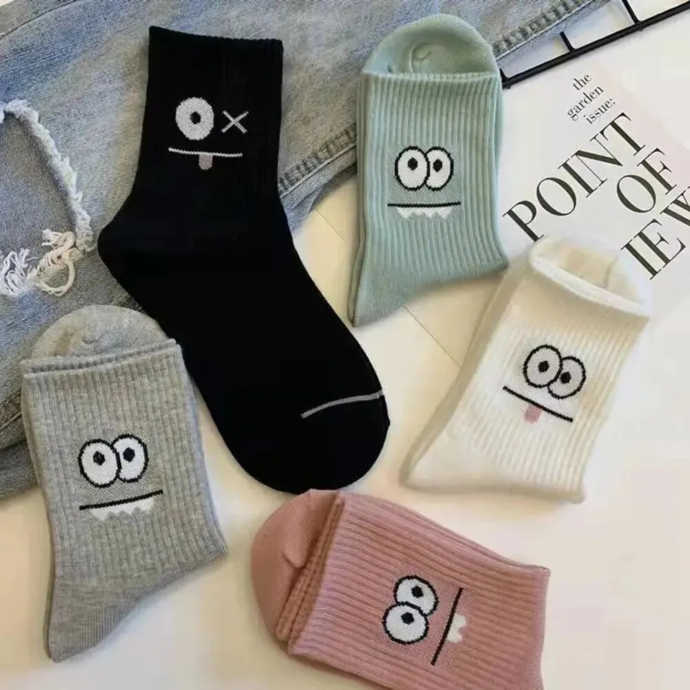 5 pares feminino expressão bonito impresso tornozelo meias conforto interessante primavera outono médio tubo meias kawaii meninas meias curtas