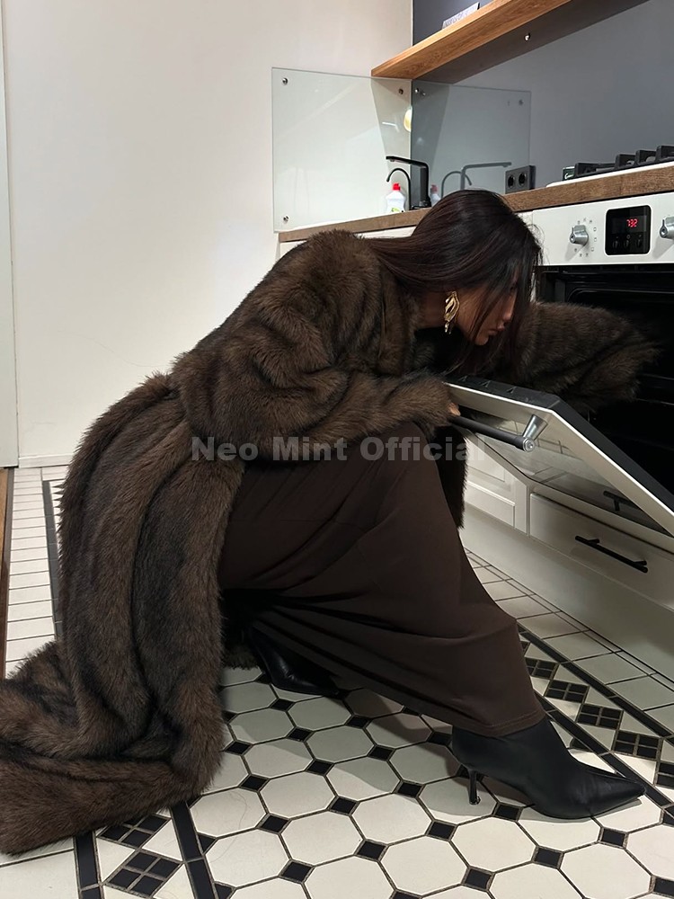 Neo Mint 2024 Winter Warme Flauschige Farbverlauf Eco Pelz Jacke Frauen Luxus Lange Faux Fuchs Pelzmantel Straße Pelzigen Oberbekleidung Mantel