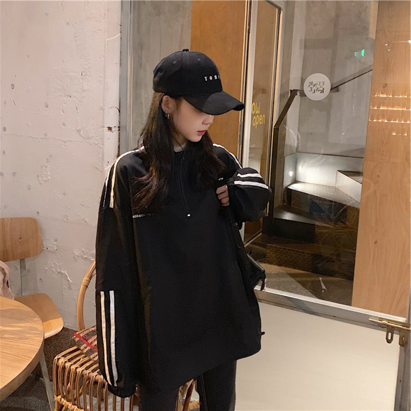 Loose Women's Sweatshirt Thin round Neck Stripe Spring Autumn Korean Sle Comfortable Cotton Long Sleeve Printed Hoodie