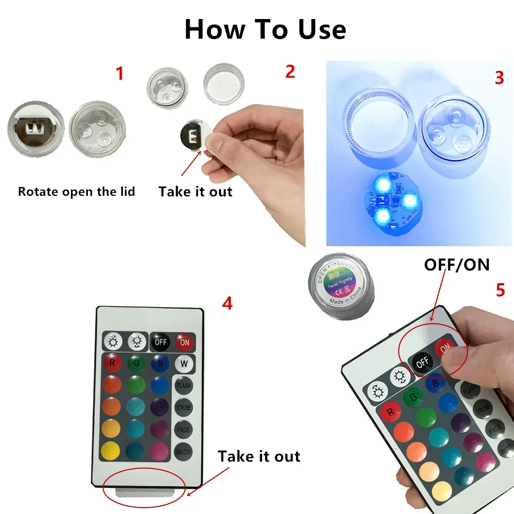 3 ไฟ LED ใต้น้ํา 16 สี RGB IP68 กันน้ําอุปกรณ์สระว่ายน้ํากลางแจ้ง Submersible ไฟสําหรับแจกัน
