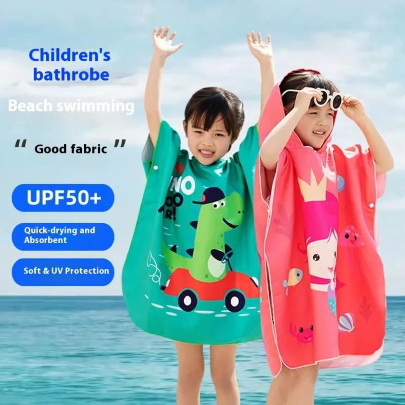 ‌ Sommer-Schwimmmantel mit Kapuze, schnell trocknend, Umhang für Kleinkinder, kleine Größe, Jugend, Strand, Pool, bedruckt, Badeponcho, Taschen sorgfältig