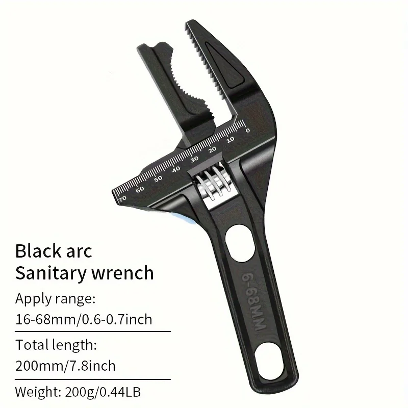 Black 16-68mm Adjustable Bathroom Wrench - Space-Saving And Multi-Functional