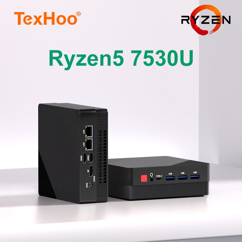 TexHoo Mini PC AMD Ryzen5 7530U 4500U 4300U 5300Uเดสก์ท็อปคอมพิวเตอร์WIFI5 BT4.0 DDR4 Triple Display Dual LAN