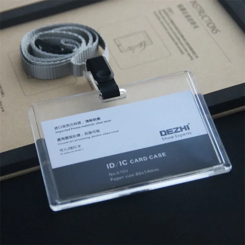 Credential Holder Acrylic School Acsesories Lanyard Card Holder Pendant for Cards Transparent Horizontal Credential Holder