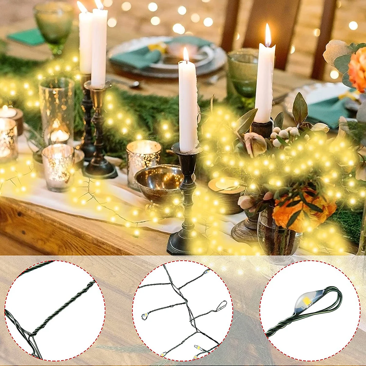 Stringa di luce a LED da 100/200 LED Stringa di luce fata in filo verde utilizzata per grappolo interno Albero di Natale Festa di Capodanno Decorazione da campeggio
