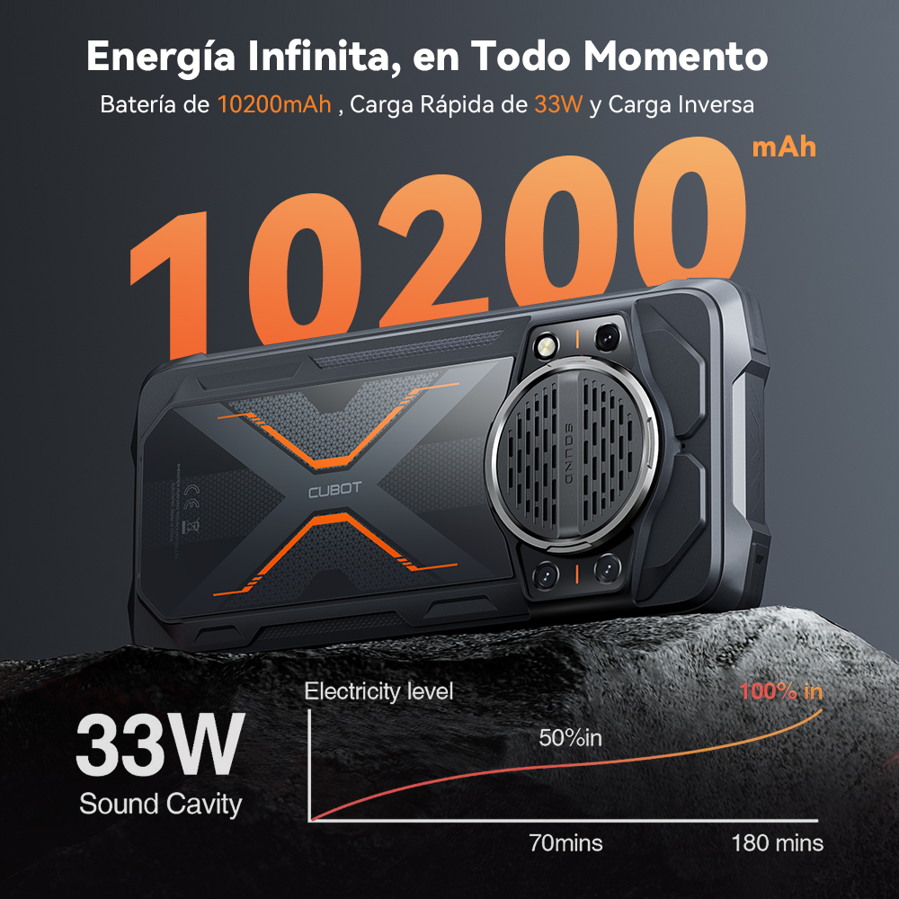 Cubot KingKong Power 3, Smartphone Android 14, Altavoz de 123dB, Helio G99, Pantalla de 6,72" de 120Hz, Ampliable hasta 24GB de RAM, 256GB de ROM, Batería de 10200mAh, Cámara de 100MP, NFC, 4G movil