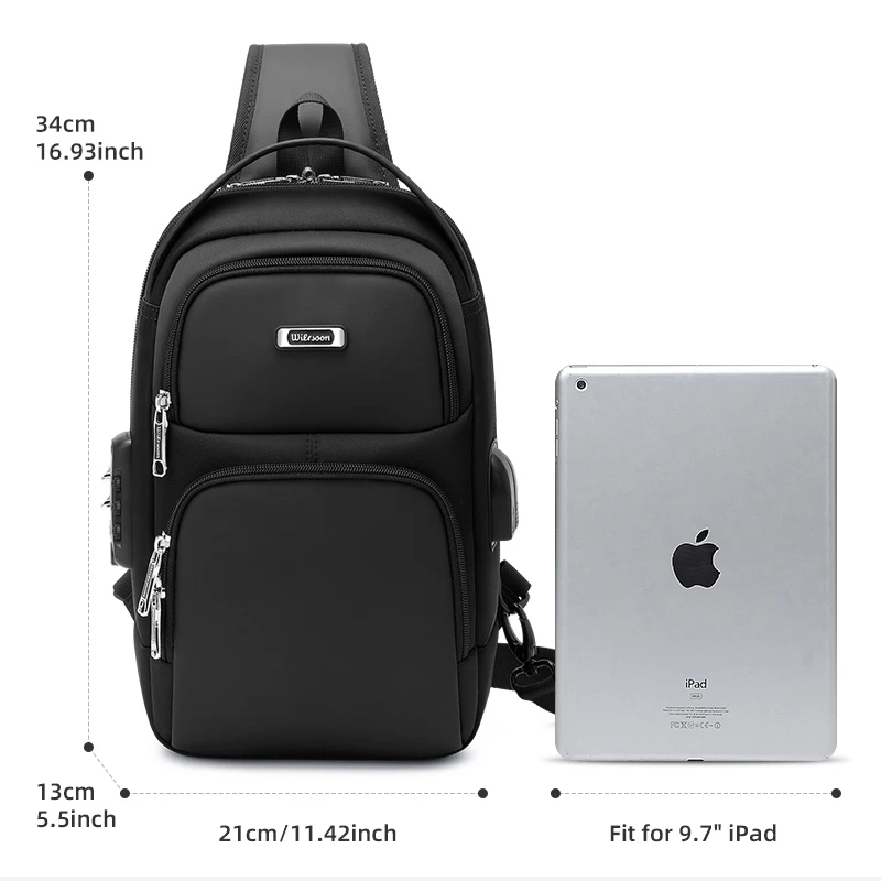 Wipersoon-男性用盗難防止クロスボディバッグ、チェストバッグ、新しい