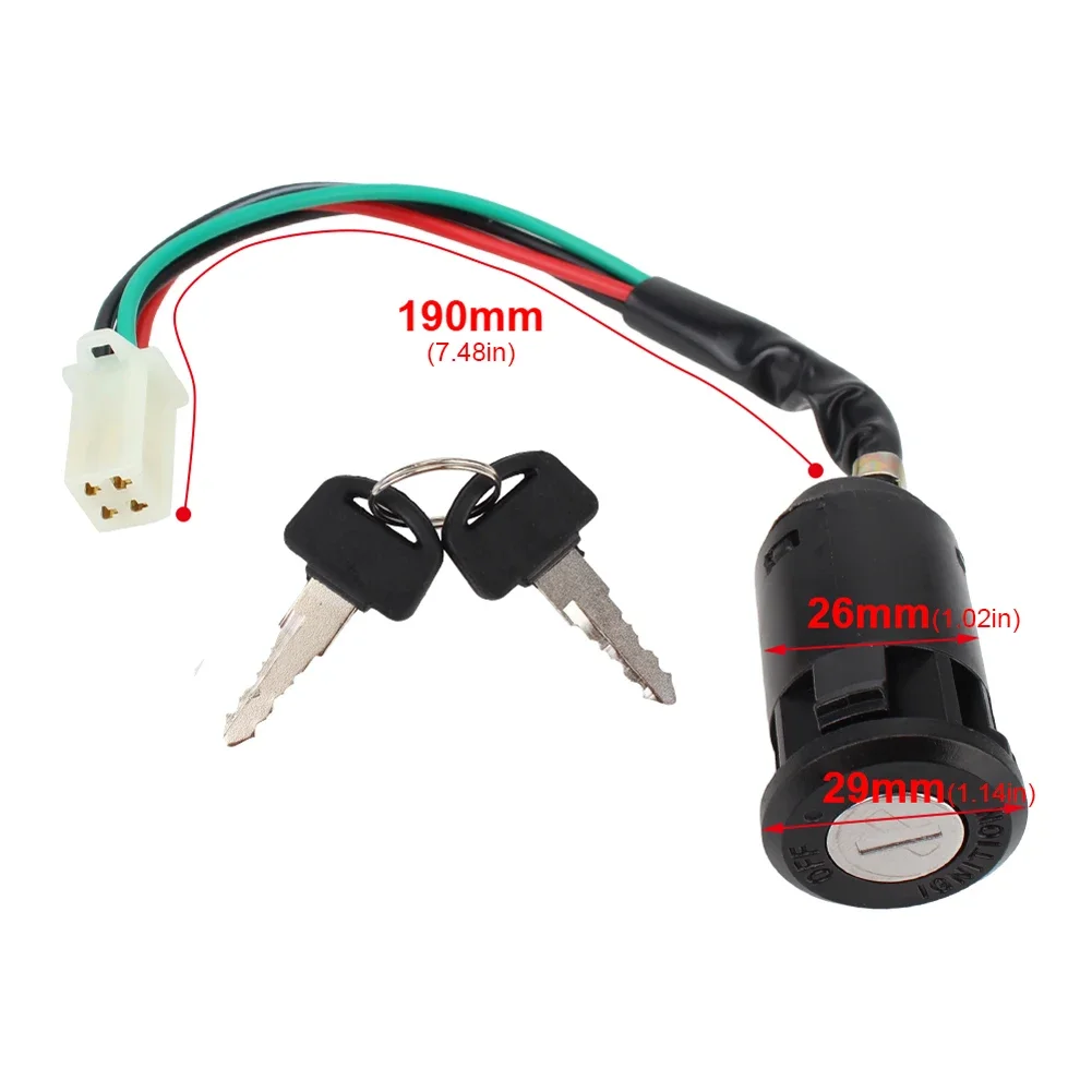 Universal Motocicleta Karting Ignition Switch, 4 Pin Wire, Ligar e desligar interruptor de ignição com chaves, ATV, 50cc, 70 cc, 90 cc, 110 cc, 150 cc, 250cc