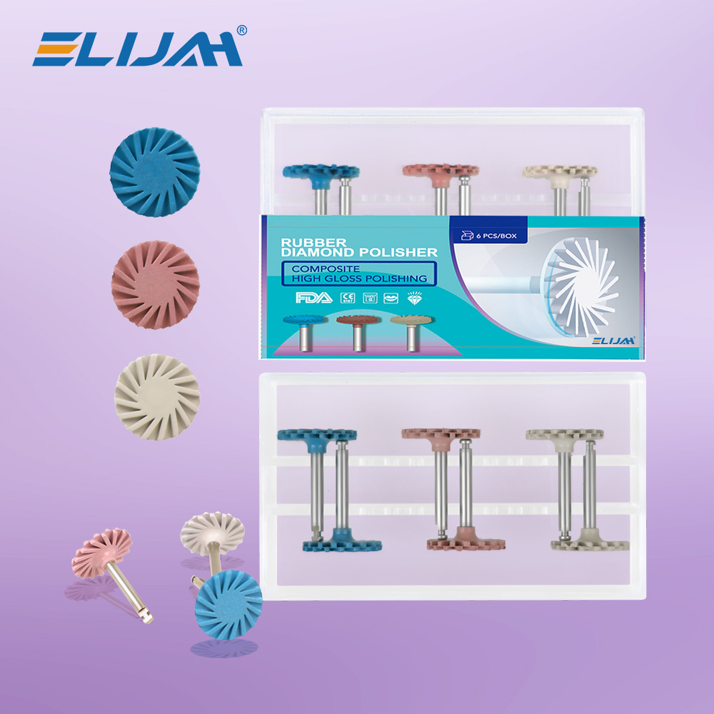 6 Stks/doos Tandrubber Polijstmachine Composiet Hars Polijsten Diamantsysteem Ra Schijf Kit 14Mm Wiel Spiraal Flex Burs Tools