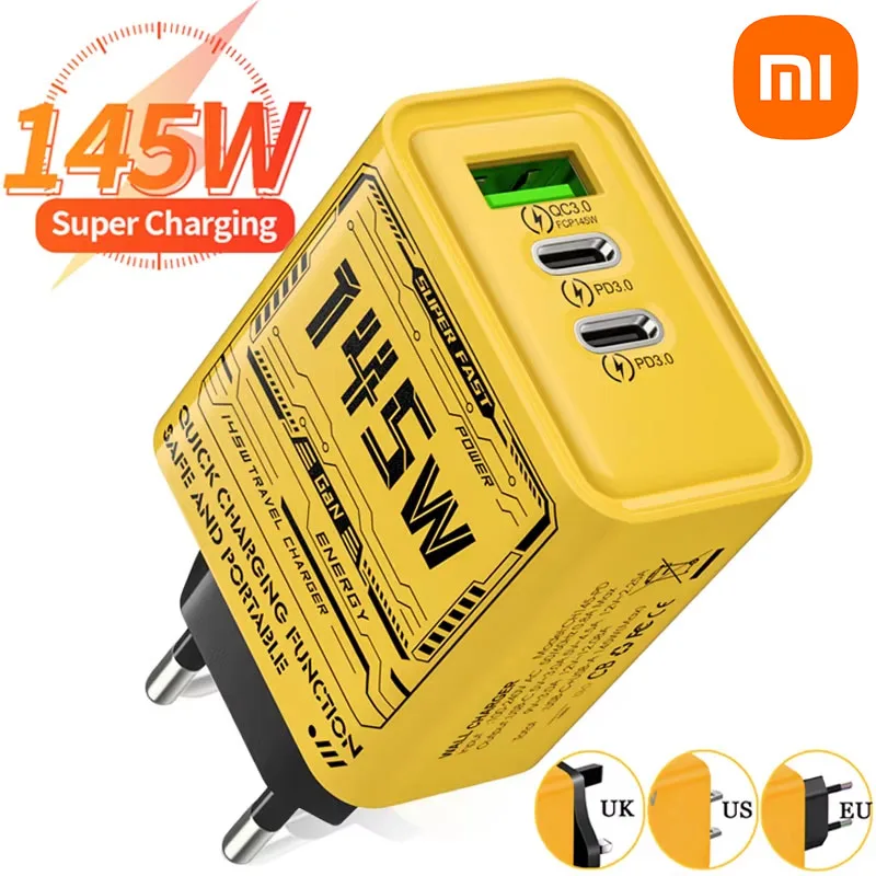 Xiaomi 145W 3 puertos carga ultra rápida tipo C GaN cargador de teléfono USB-C QC 3,0 adaptador de súper carga para Huawei Iphone Samsung