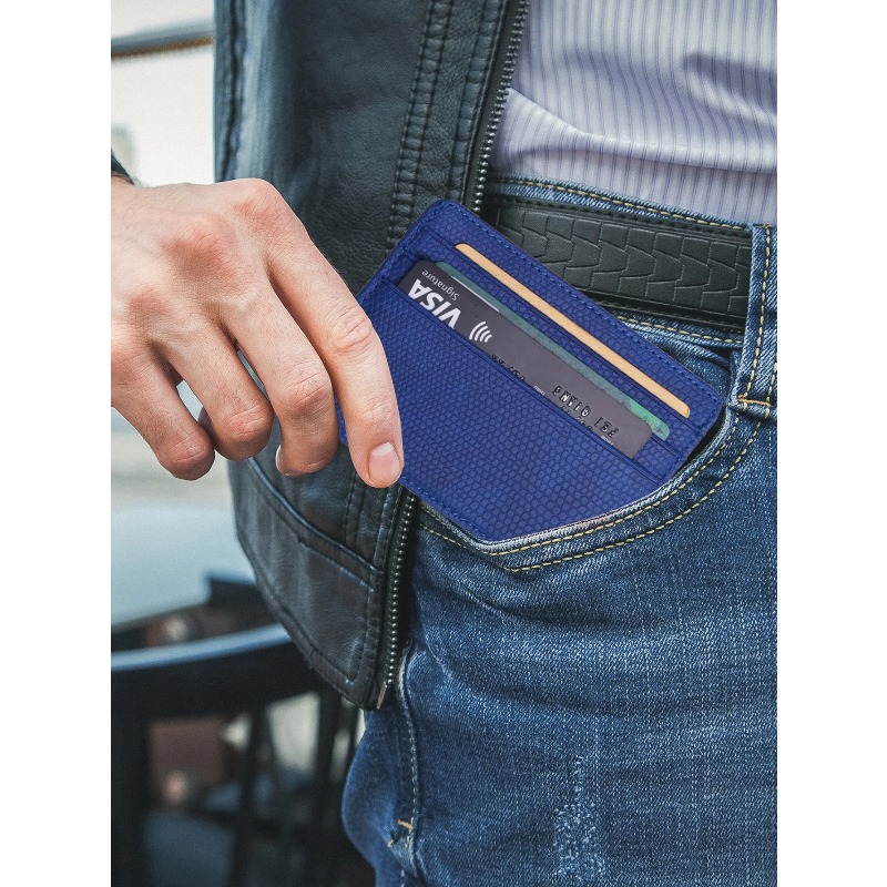 Porta carte di credito sottile e minimalista con finestra identificativa trasparente, piccolo portafoglio per carte in pelle per donna uomo