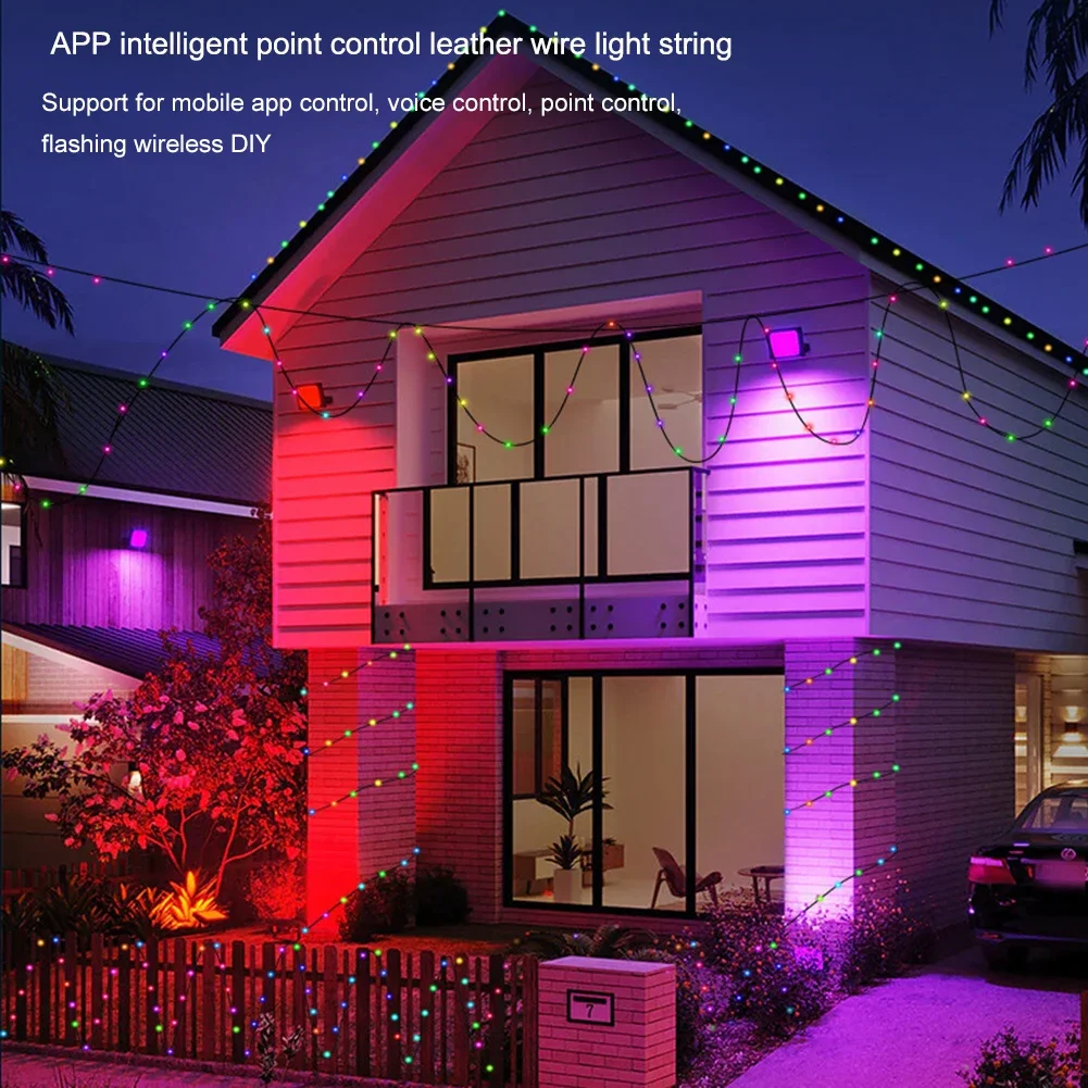 Cadena de luz decorativa navideña LED IP65 impermeable RGB IC Color con Control por aplicación para decoración al aire libre en fiestas navideñas