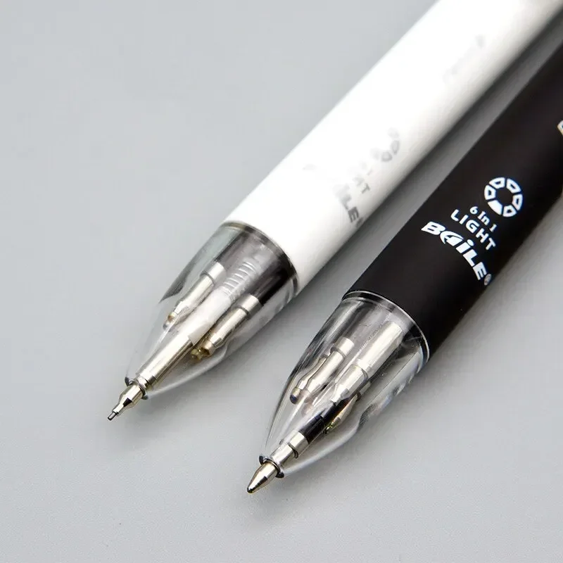 6-in-1 Creative Multicolor ปากกาลูกลื่น PUSH Type ปากกามัลติฟังก์ชั่บุคลิกภาพหกสีกดปากกาโรงเรียน Office SUPPLY