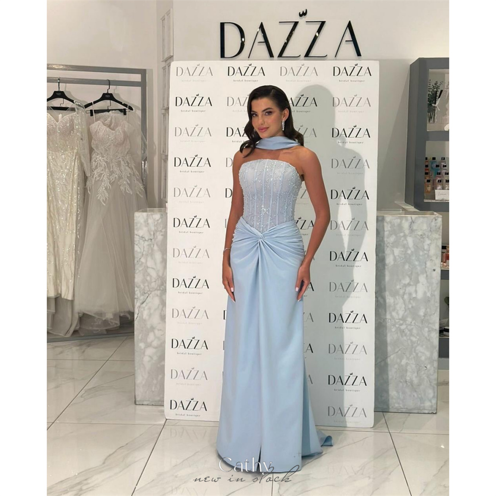 Cathy personalizado azul halter pescoço frisado vestidos de baile babados sem mangas vestidos de noiva espartilho sereia divisão formal noite