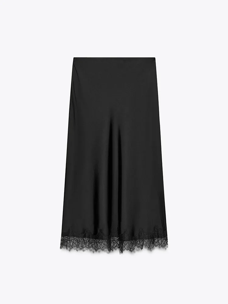 Saia Midi de Seda com Textura de Renda E e Moderna para Mulheres, Nova Chegada de Outono, Fsia de Palco, Vestuário...