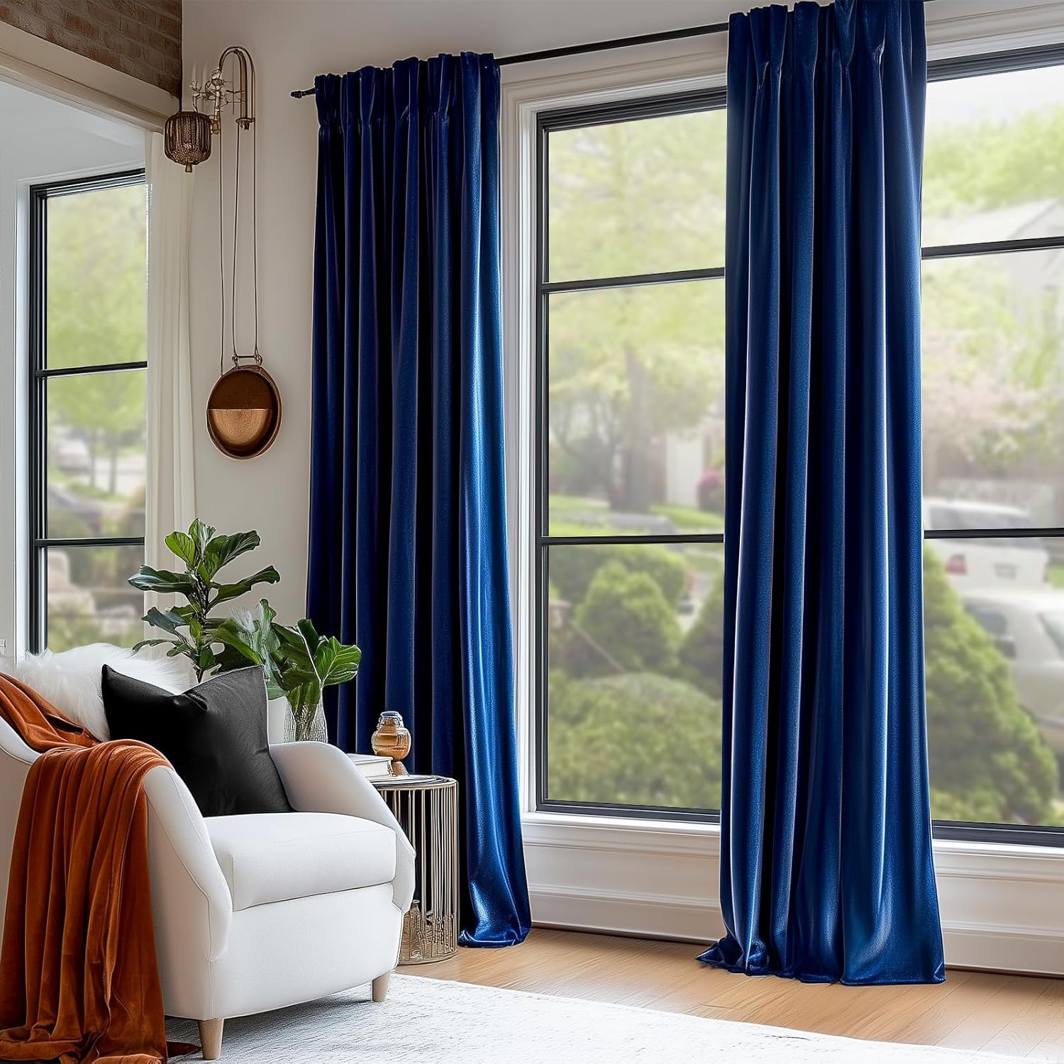 Cortinas opacas de terciopelo azul oscuro, cortinas con aislamiento térmico, cortinas de ventana de 120 pulgadas de largo, corti