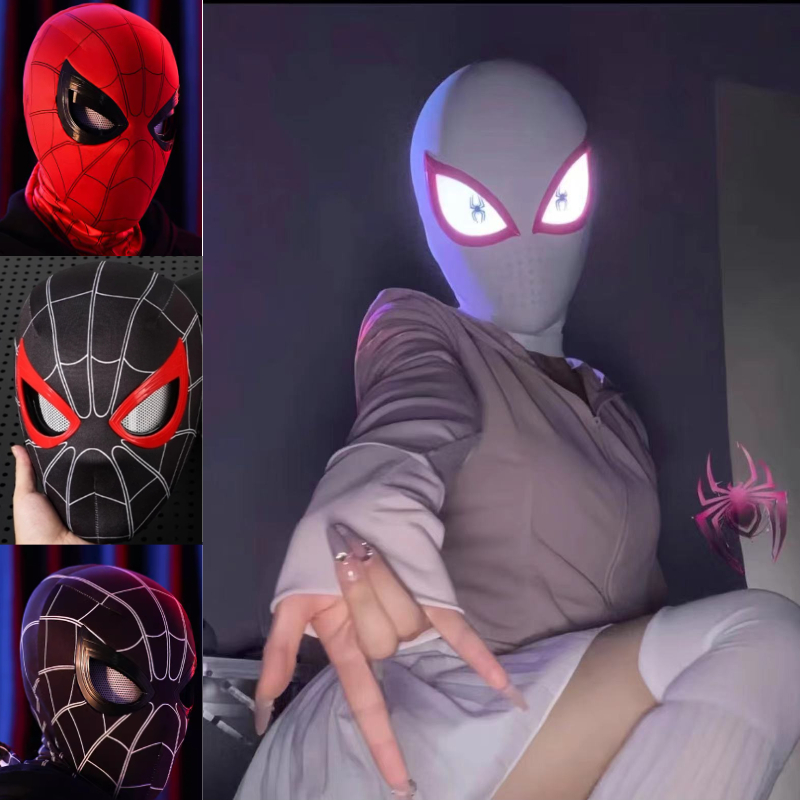 Spiderman Copricapo Maschera Cosplay Occhi in movimento Maschera elettronica Spider Man 1:1 Giocattoli elastici telecomandati Adulti Regalo per bambini