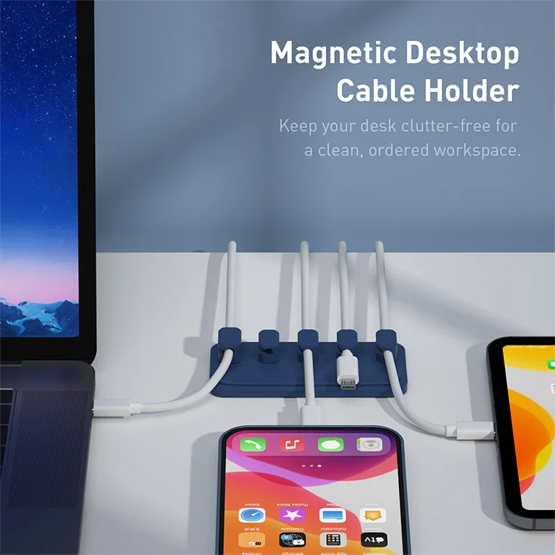 6 in 1 Magnetic Mouse Wire Organizer Desktop Cable Clip Protector Cord Row Plug Self-Adhesive Fixed USB Charging Line Holder