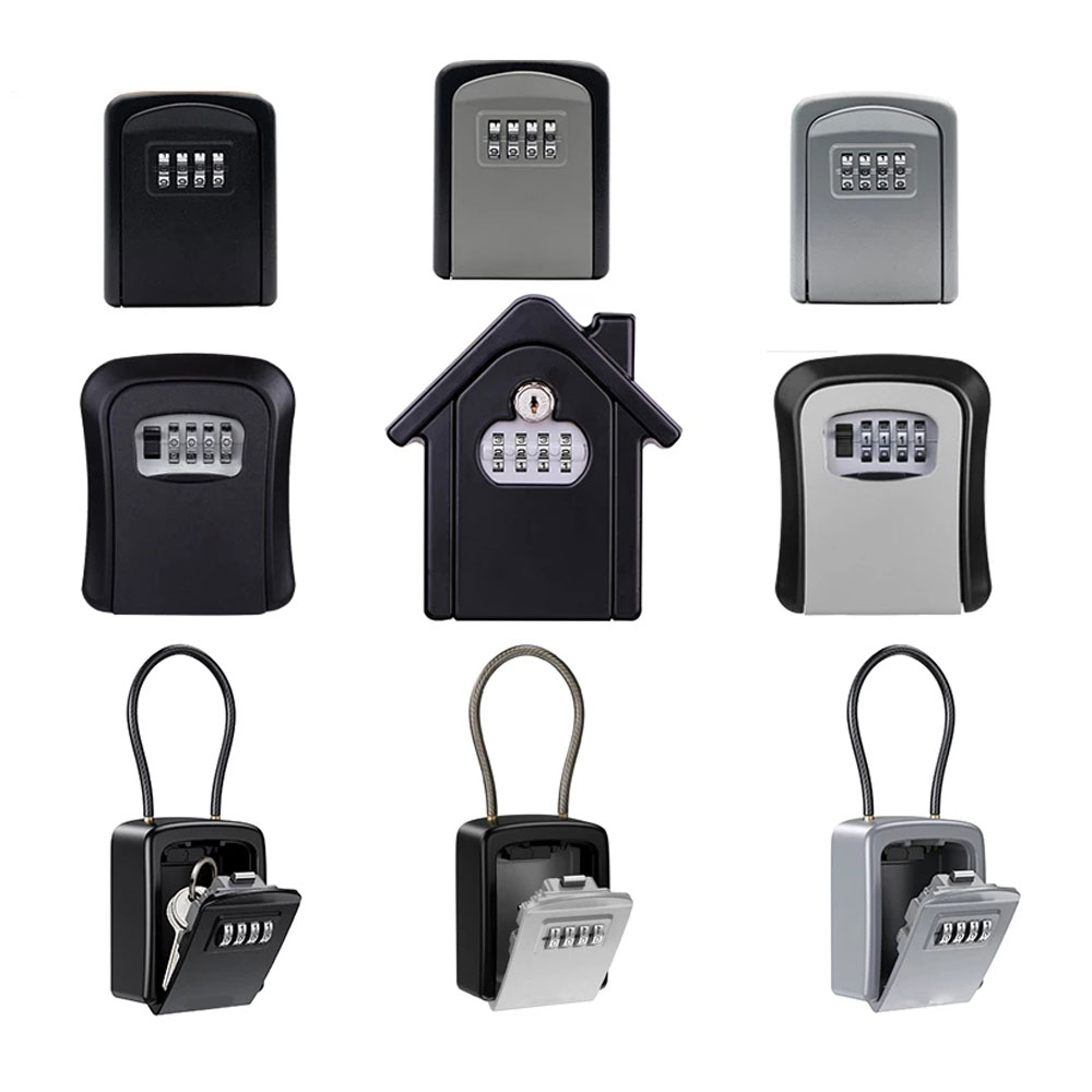 Caja de seguridad para llaves montada en la pared resistente a la intemperie, caja de bloqueo para llaves con contraseña, caja de bloqueo para almacenamiento de llaves con combinación No4, para interiores y exteriores